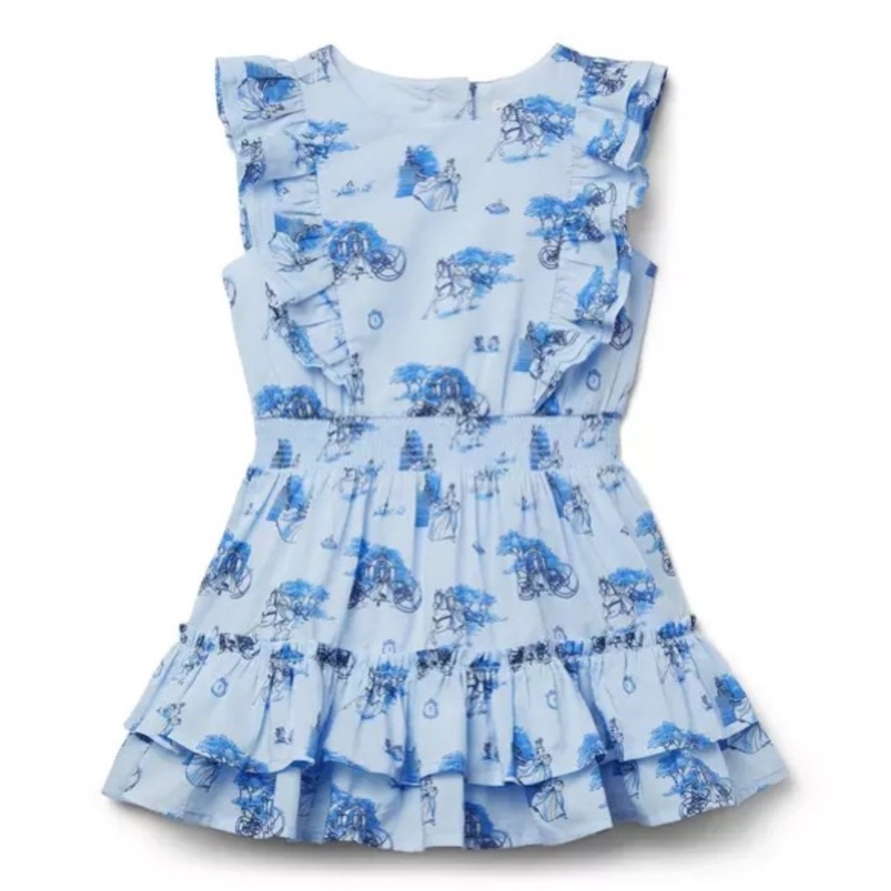NWT Janie and Jack Light Blue Disney Cinderella Smocked Ruffle Dress